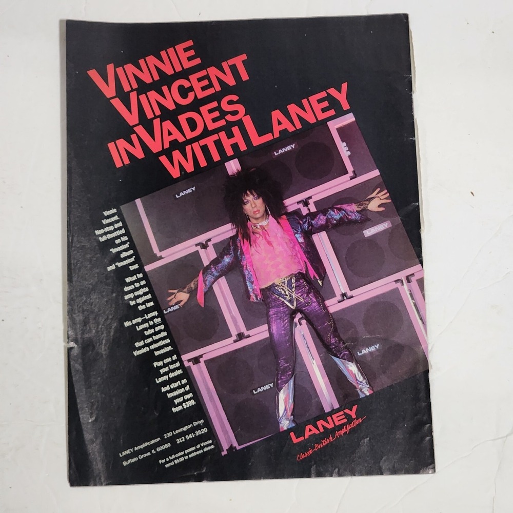 Vintage Vinnie Vincent Invasions Laney Amp Print Ad Hair Band Clipping 1990 8x10